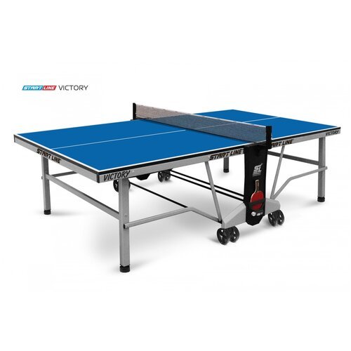 Теннисный стол Start Line Victory синий, профессиональный, для помещений, для дома, с сеткой и колесами