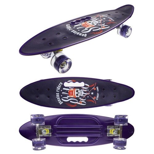 Скейтборд с ручкой для детей и подростков / пенни борд / скейт со светящими колесами 58х16 см / пират