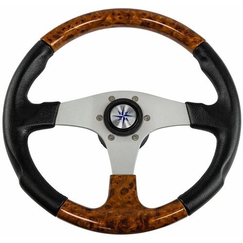 Рулевое колесо EVO MARINE 2 обод черный/коричневый, спицы серебряные д. 355